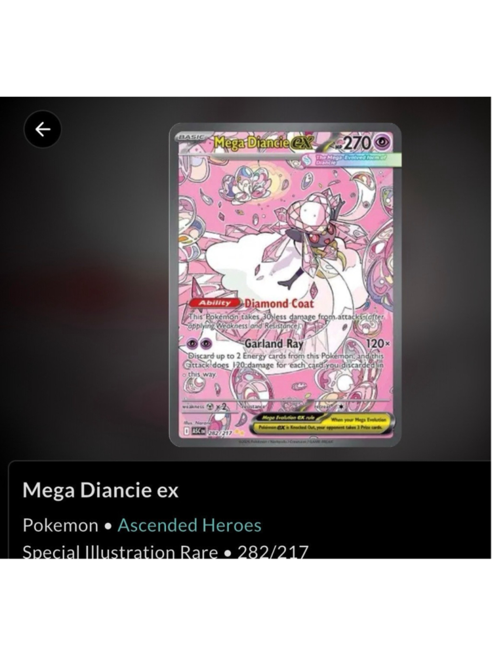 Mega Diancie EX Ascended Heroes Special Illustration Rare 282/217